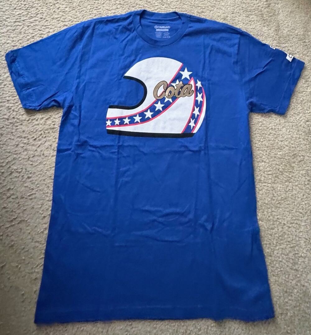 Cavallino Cota Helmet Graphic T-Shirt Men’s Large Blue 100% Cotton Racing Tee